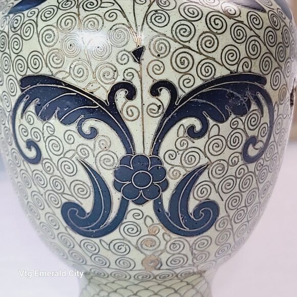 VTG Japanese Vase Enamel on Copper Cream, Black & Gold Cloisonne Swirling 1930 - Picture 6 of 11